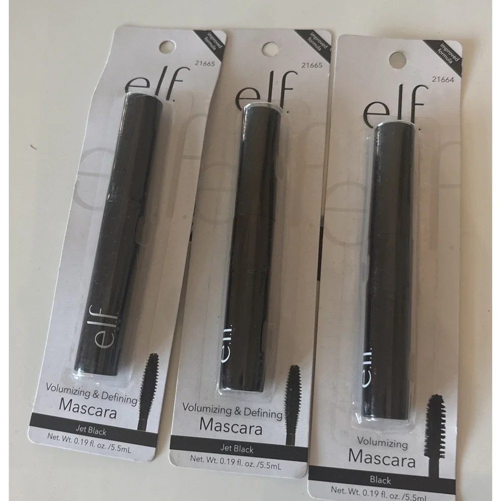 3 PACK e.l.f.  Volumizing Defining Mascara, Jet Black # 21665 Elf 0.19 fl oz